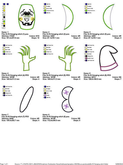 Hanging Witch Halloween - ITH Project - Machine Embroidery Design
