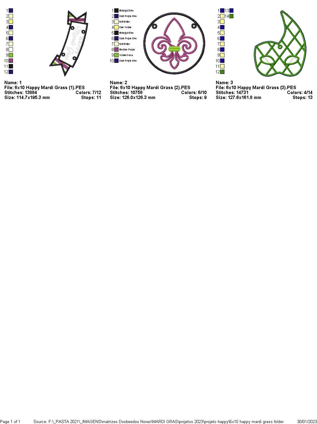 Happy Mardi Gras Door Ornament - ITH Project - Machine Embroidery Design