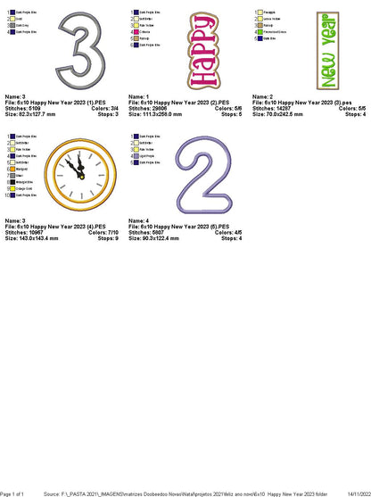 Happy New Year 2023 Vase Ornament - ITH Project - Machine Embroidery Design