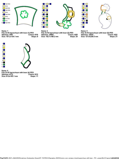 Leprechaun with Beer - ITH Project - Machine Embroidery Design