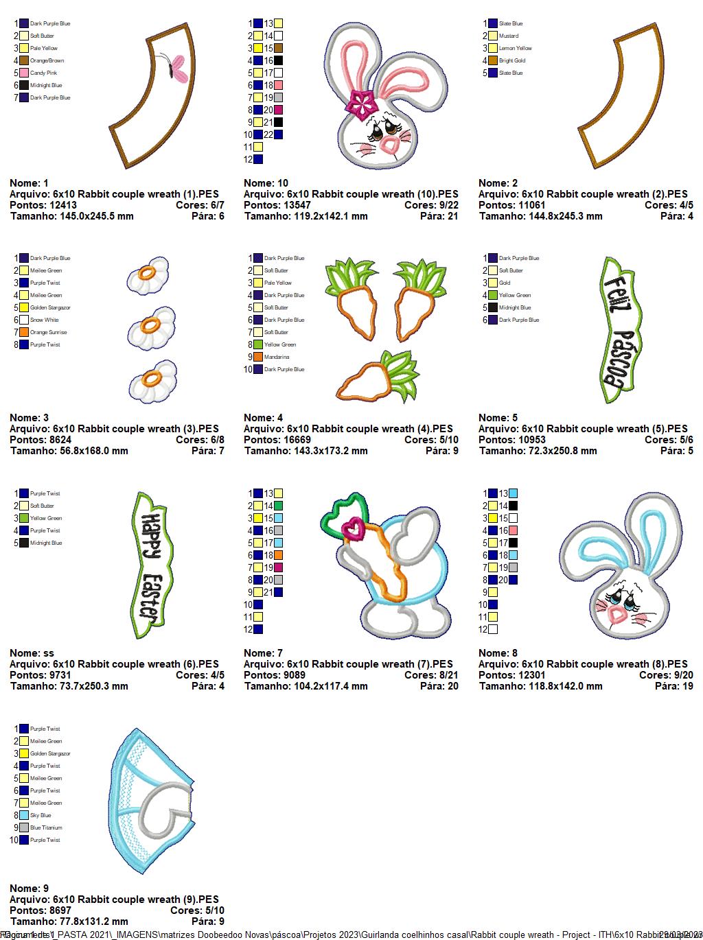 Rabbit Couple Wreath - ITH Project - Machine Embroidery Design