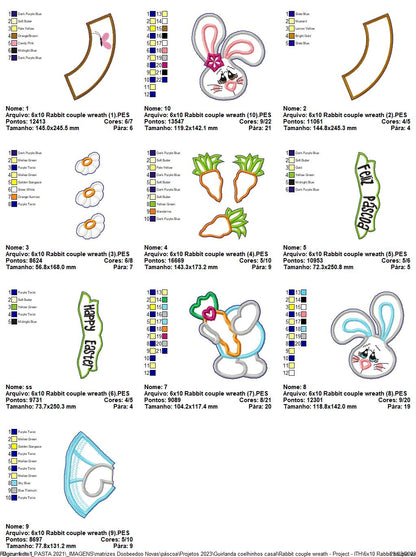 Rabbit Couple Wreath - ITH Project - Machine Embroidery Design