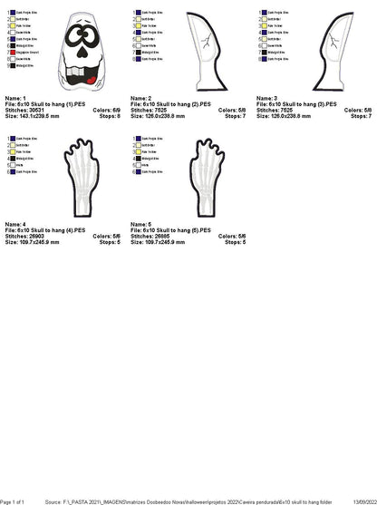 Hanging Skull Halloween - ITH Project - Machine Embroidery Design