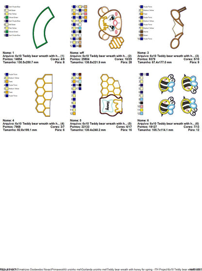 Teddy Bear Spring Honey Wreath - ITH Project - Machine Embroidery Design