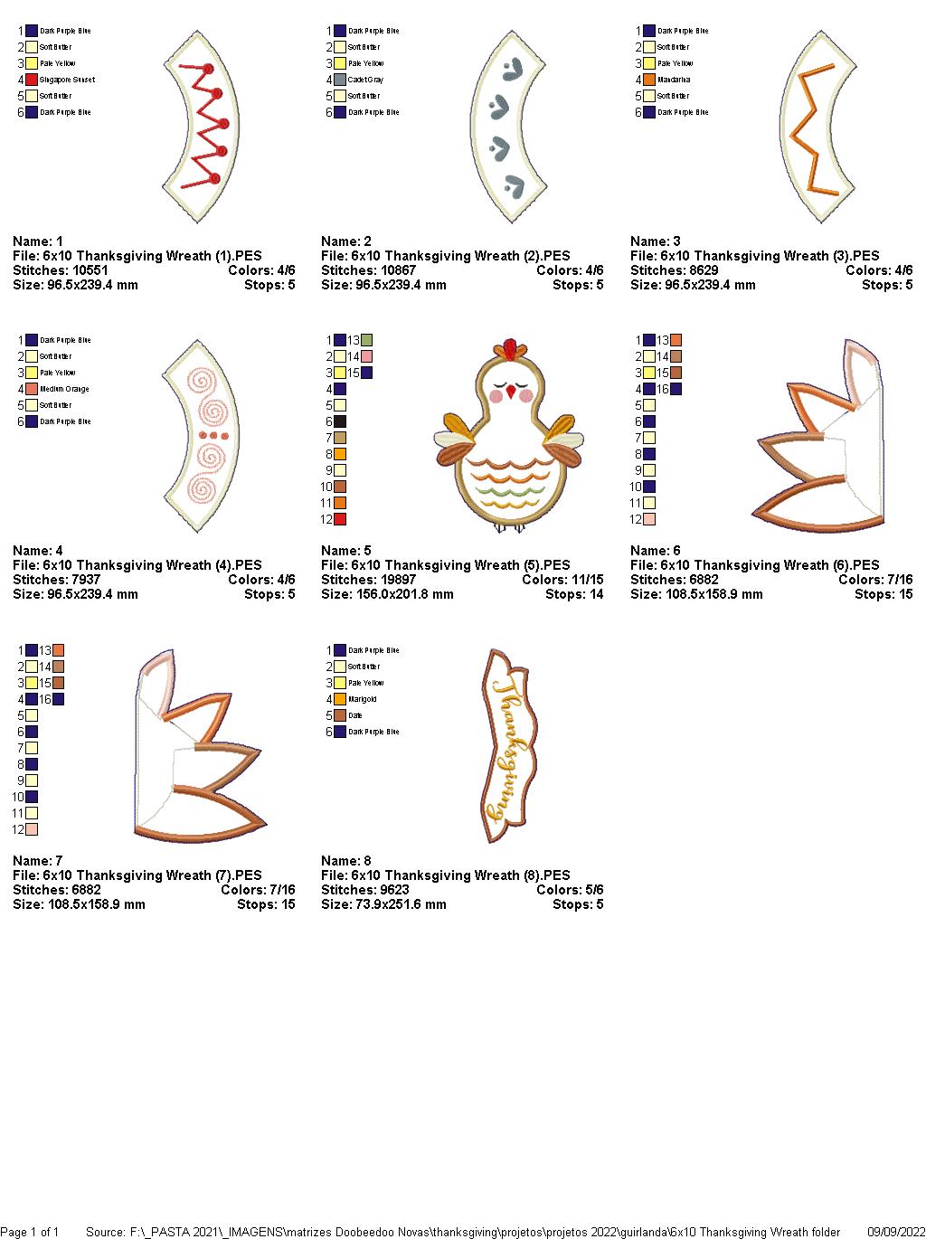 Thanksgiving Wreath - ITH Project - Machine Embroidery Design