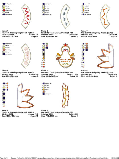 Thanksgiving Wreath - ITH Project - Machine Embroidery Design