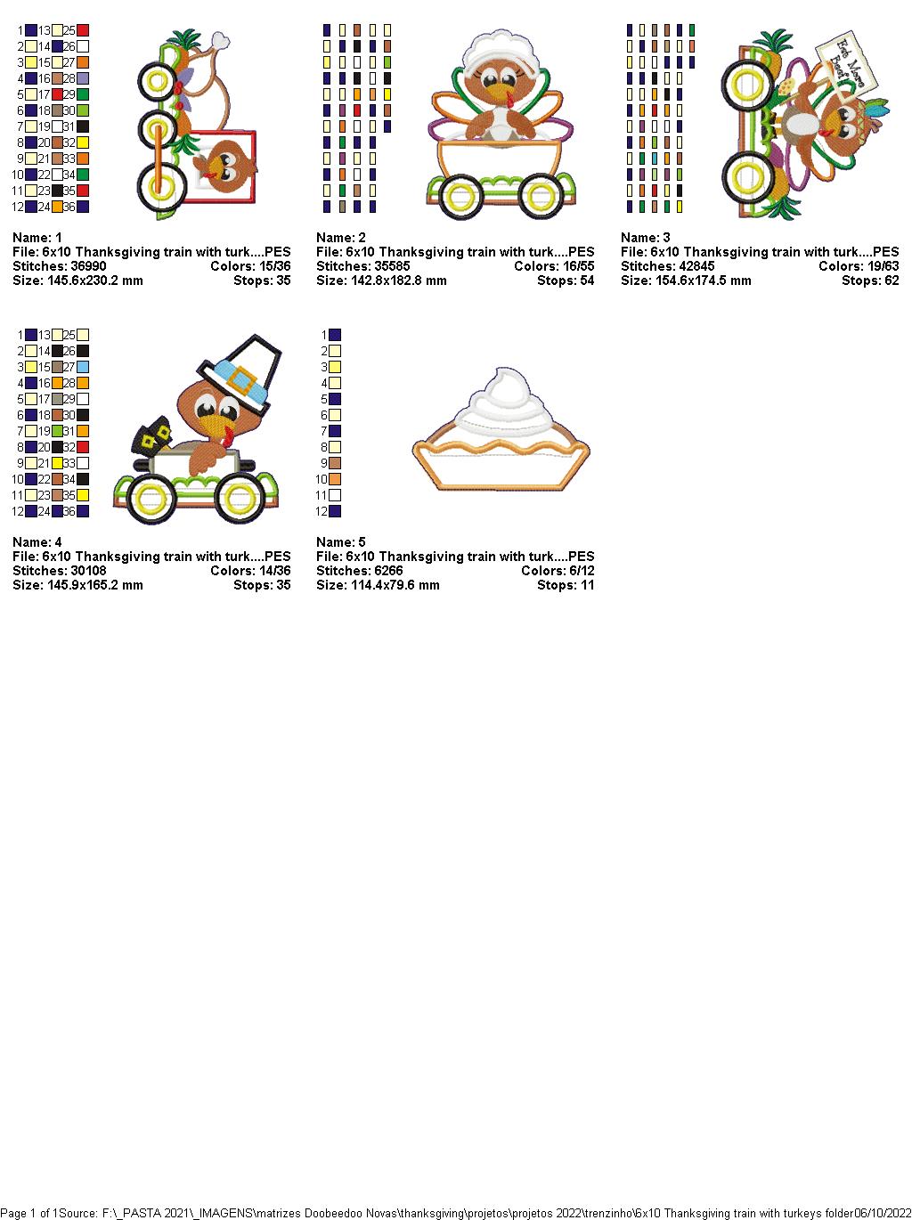 Turkey Train Thanksgiving Door Ornament - ITH Project - Machine Embroidery Design