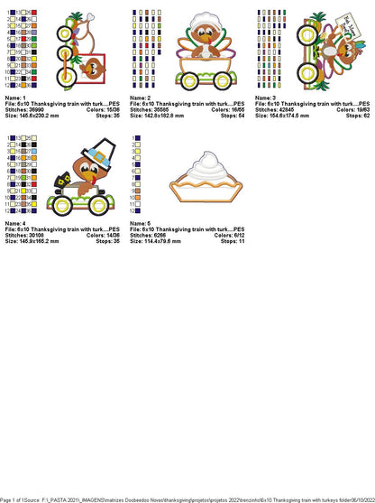 Turkey Train Thanksgiving Door Ornament - ITH Project - Machine Embroidery Design