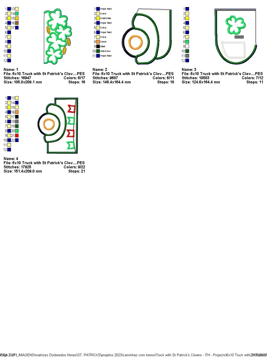Truck with St Patrick's Clovers - ITH Project - Machine Embroidery Design