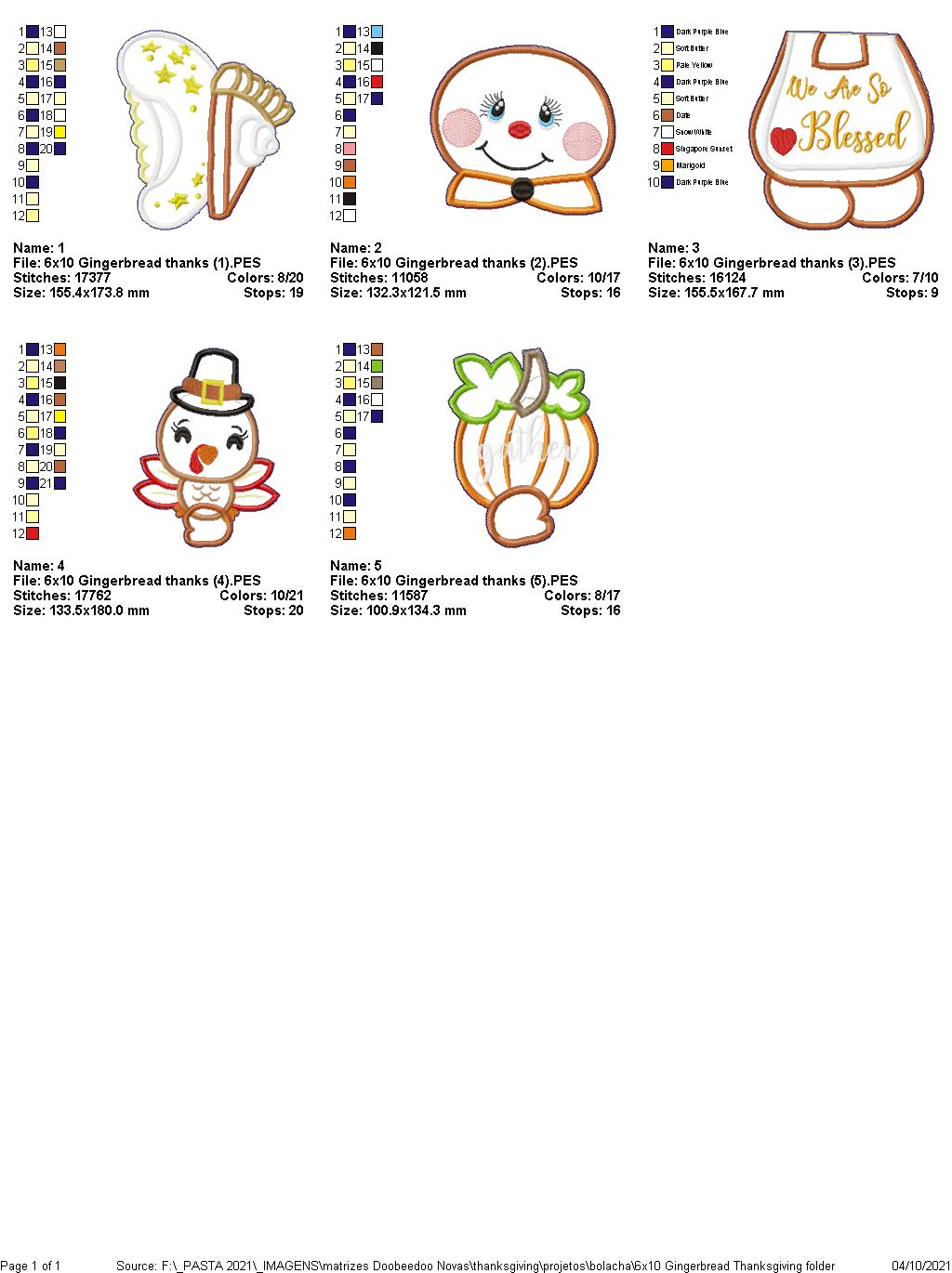 Thanksgiving Gingerbread We are so Blessed Ornament - ITH Project - Machine Embroidery Design