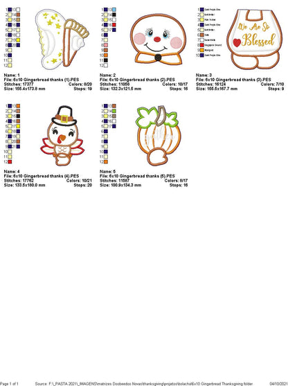 Thanksgiving Gingerbread We are so Blessed Ornament - ITH Project - Machine Embroidery Design