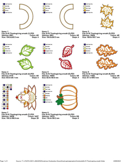 Thanksgiving Fall Wreath Ornament - ITH Project - Machine Embroidery Design