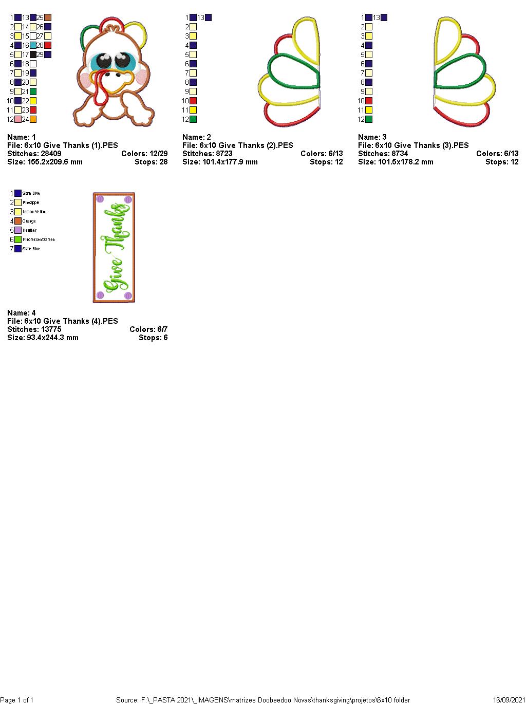Thanksgiving Turkey Give Thanks Door Ornament - ITH Project - Machine Embroidery Design