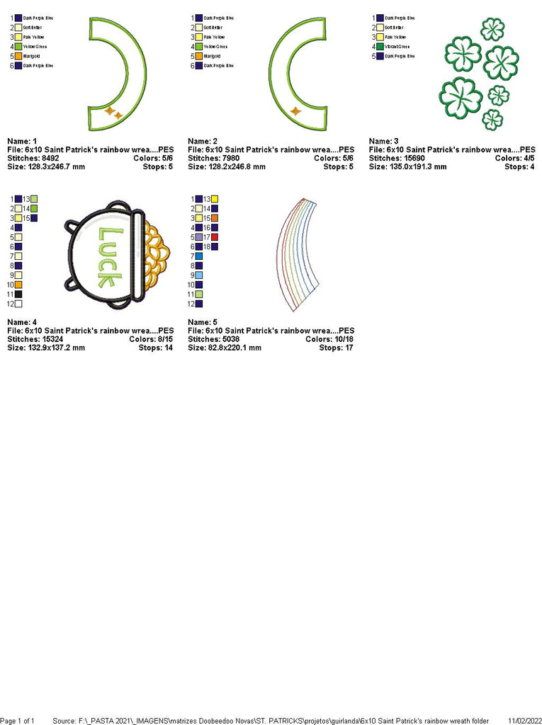 Saint Patrick's Rainbow Wreath - ITH Project - Machine Embroidery Design