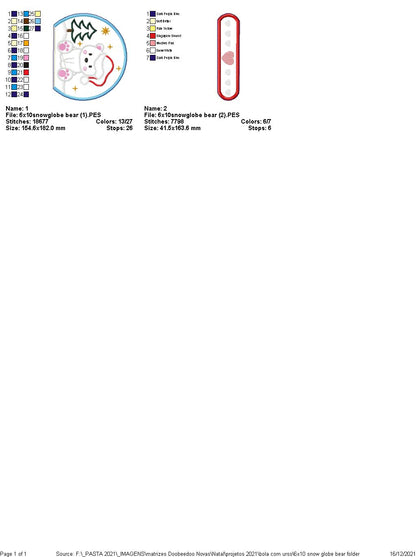 Snow Globe Bear Christmas Ornament - ITH Project - Machine Embroidery Design
