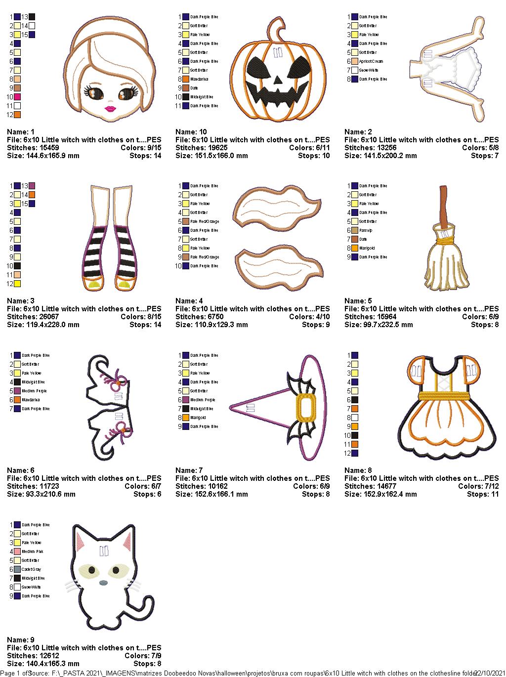 Halloween Witch Clothes on Clothesline Banner - ITH Project - Machine Embroidery Design