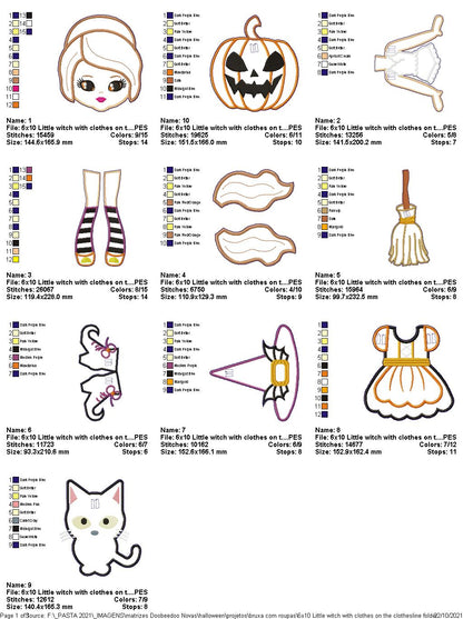 Halloween Witch Clothes on Clothesline Banner - ITH Project - Machine Embroidery Design