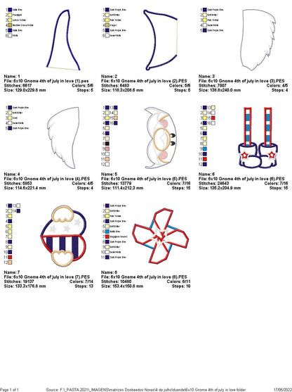 Gnome 4th of July in Love - ITH Project - Machine Embroidery Design