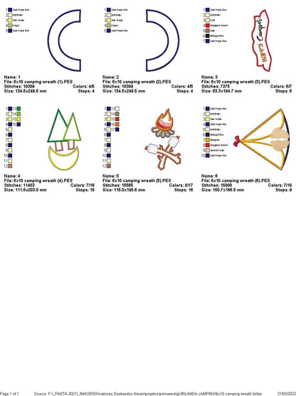 Camping Wreath Door Ornament - ITH Project - Machine Embroidery Design