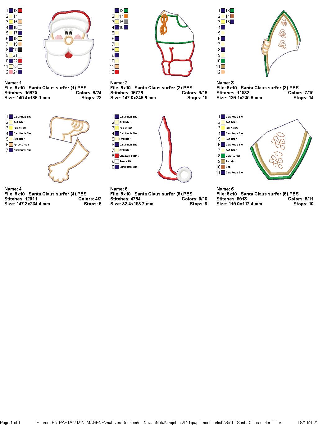 Surfer Santa Claus Vase Ornament - ITH Project - Machine Embroidery Design