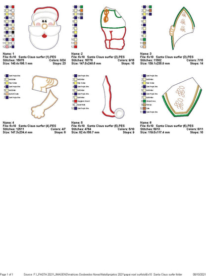 Surfer Santa Claus Vase Ornament - ITH Project - Machine Embroidery Design