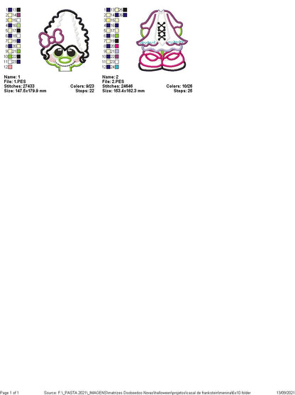 Halloween Mrs. Frankenstein Ornament - ITH Project - Machine Embroidery Design