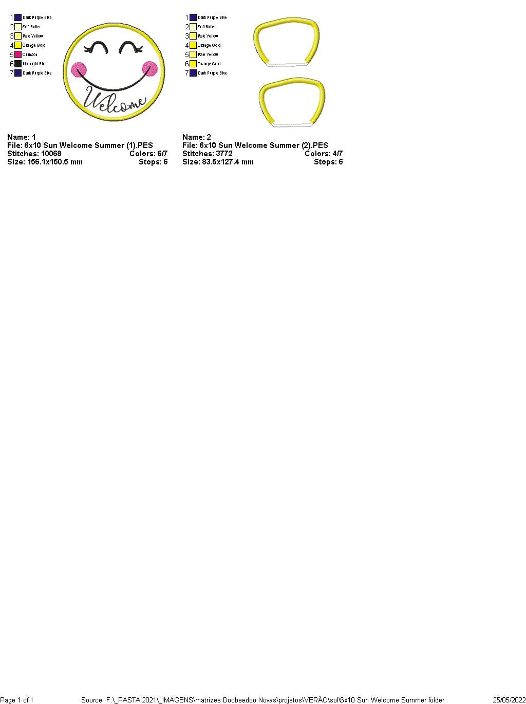 Sun Welcome Summer Door Ornament - ITH Project - Machine Embroidery Design