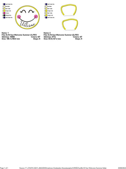 Sun Welcome Summer Door Ornament - ITH Project - Machine Embroidery Design