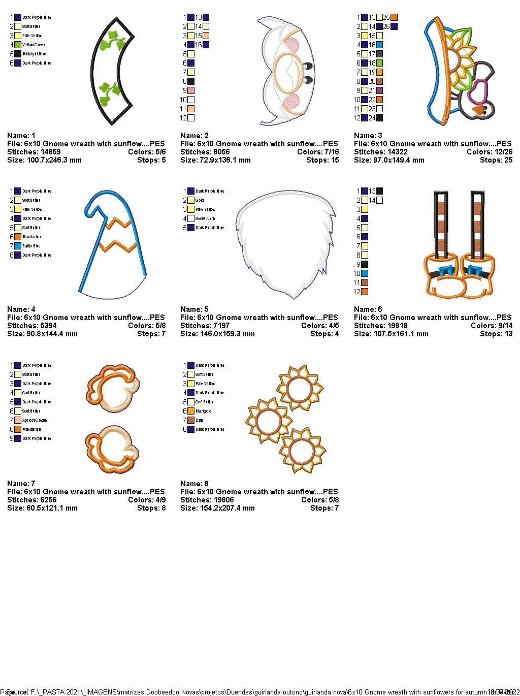 Gnome Sunflower Autumn Wreath - ITH Project - Machine Embroidery Design