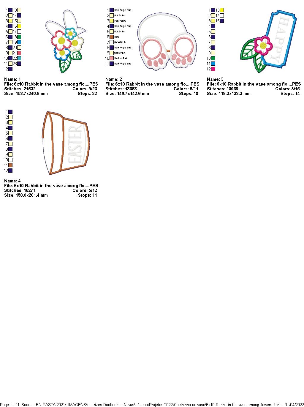 Happy Easter Bunny in the Vase - ITH Project - Machine Embroidery Design