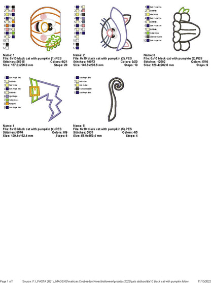 Black Cat with Pumpkin - ITH Project - Machine Embroidery Design