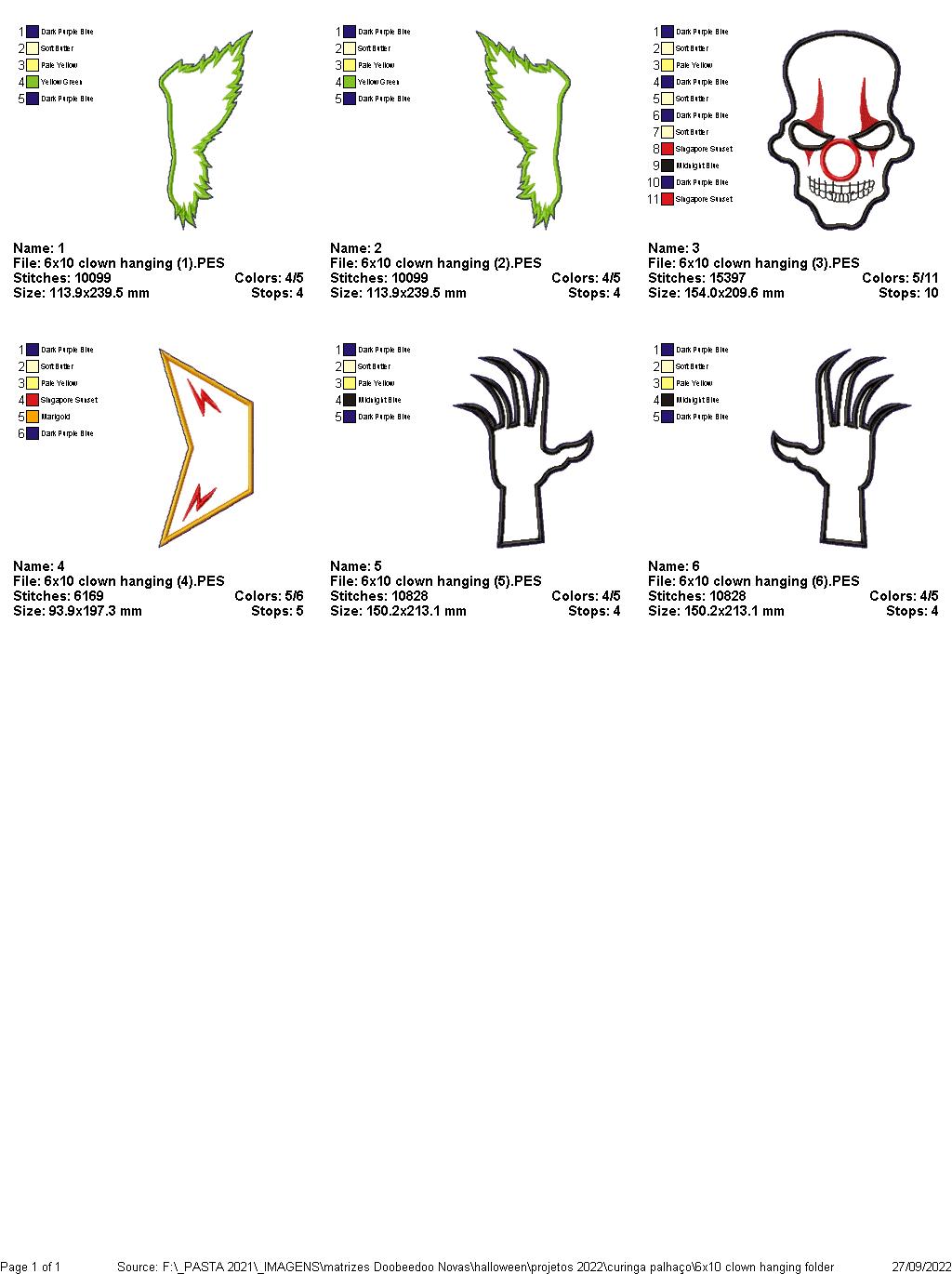 Clown Hanging Halloween - ITH Project - Machine Embroidery Design