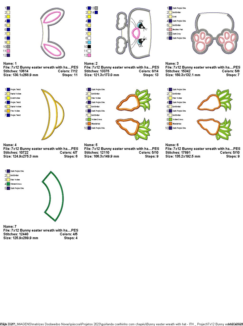 Bunny Easter Wreath with Hat - ITH Project - Machine Embroidery Design