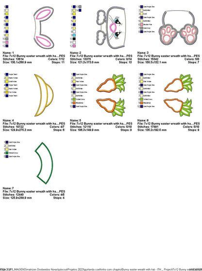 Bunny Easter Wreath with Hat - ITH Project - Machine Embroidery Design