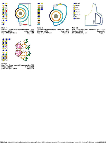 Easter Truck with Rabbit and Carrot - ITH Project - Machine Embroidery Design