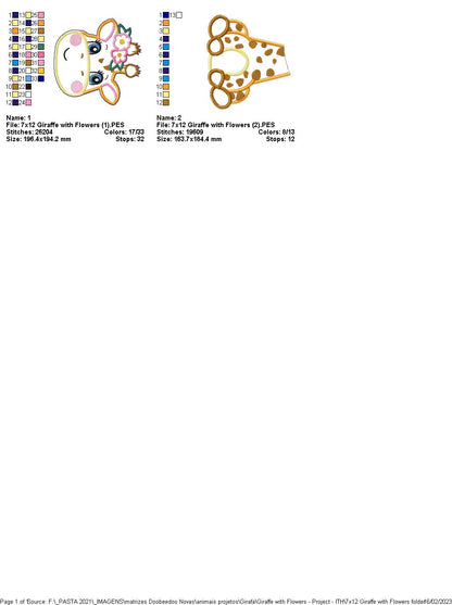 Giraffe with Flowers - ITH Project - Machine Embroidery Design