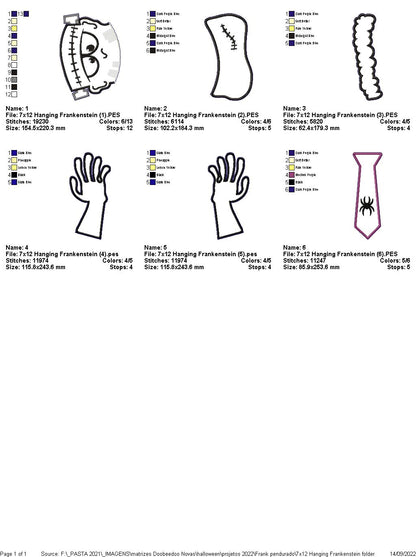 Hanging Frankenstein Halloween - ITH Project - Machine Embroidery Design