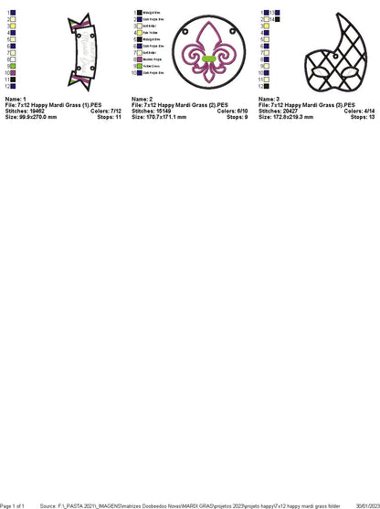 Happy Mardi Gras Door Ornament - ITH Project - Machine Embroidery Design