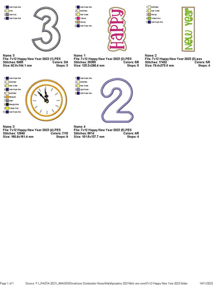 Happy New Year 2023 Vase Ornament - ITH Project - Machine Embroidery Design