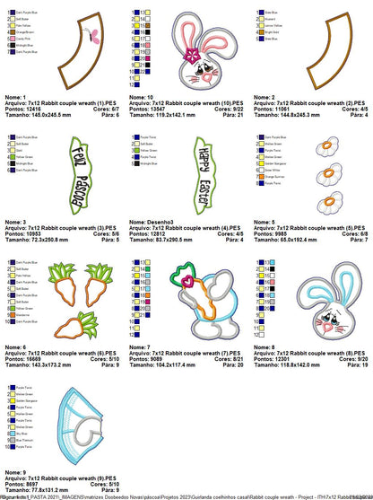 Rabbit Couple Wreath - ITH Project - Machine Embroidery Design