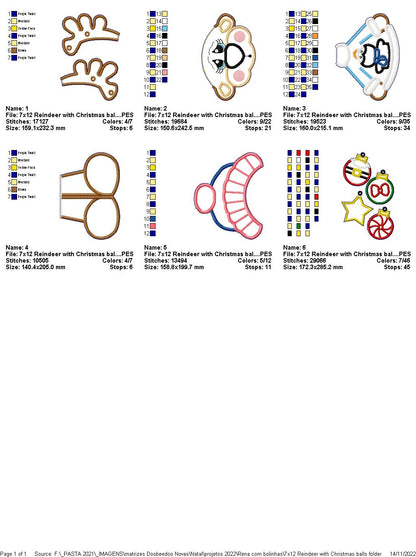 Reindeer with Christmas Bulbs - ITH Project - Machine Embroidery Design