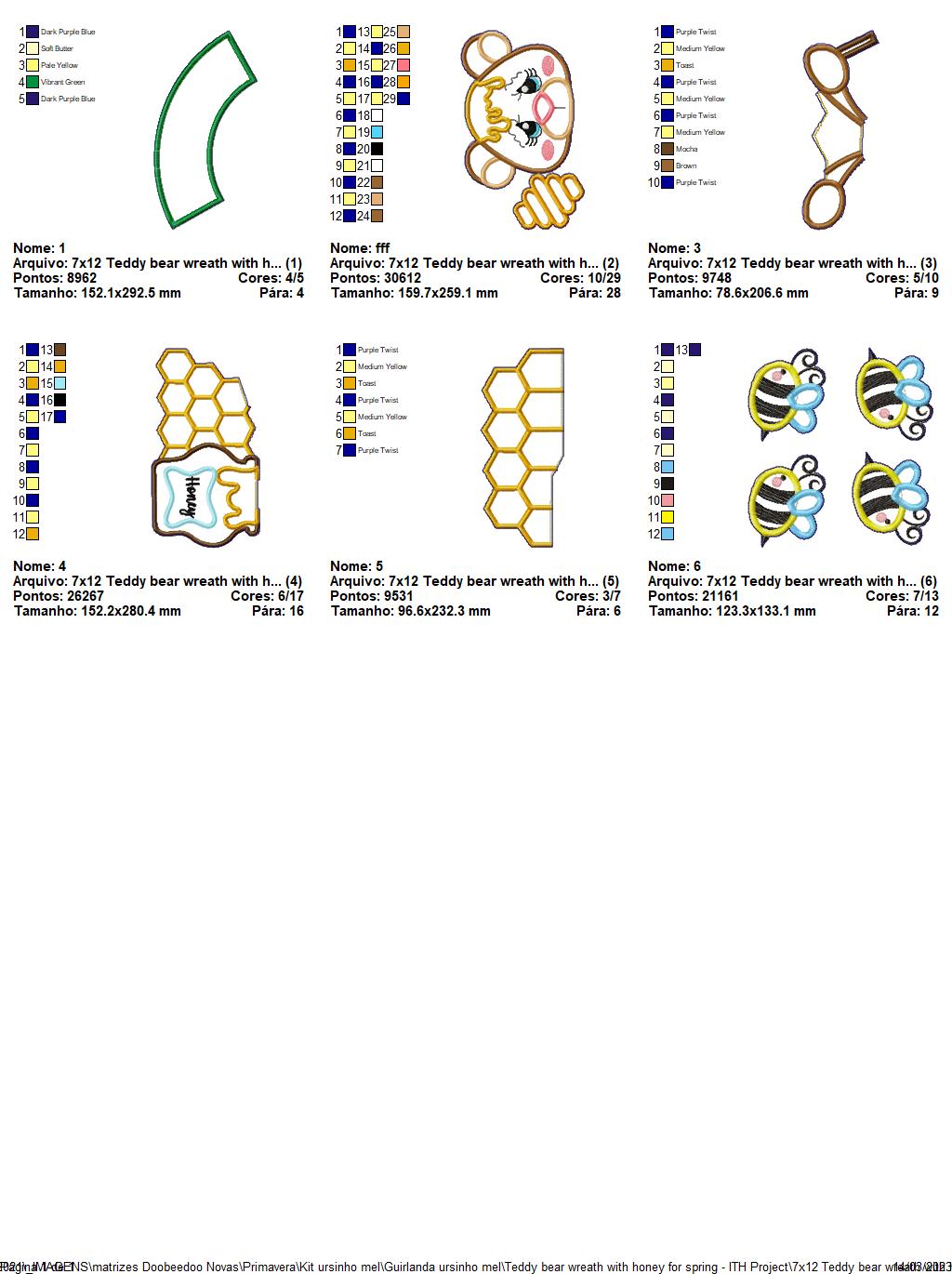 Teddy Bear Spring Honey Wreath - ITH Project - Machine Embroidery Design