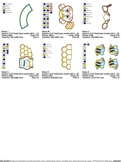 Teddy Bear Spring Honey Wreath - ITH Project - Machine Embroidery Design