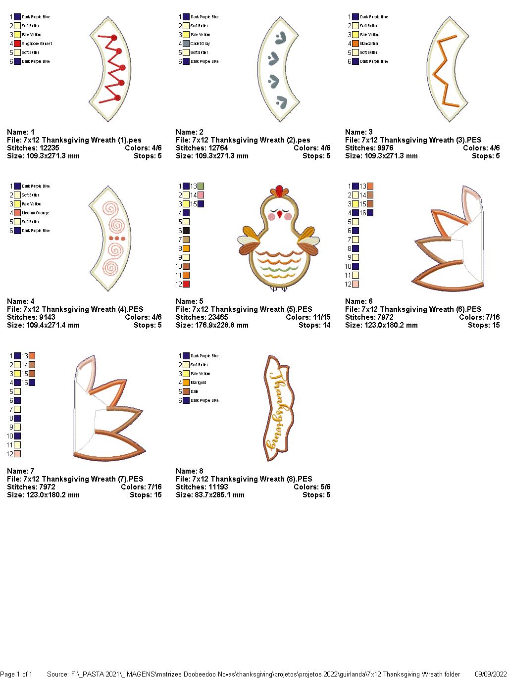 Thanksgiving Wreath - ITH Project - Machine Embroidery Design