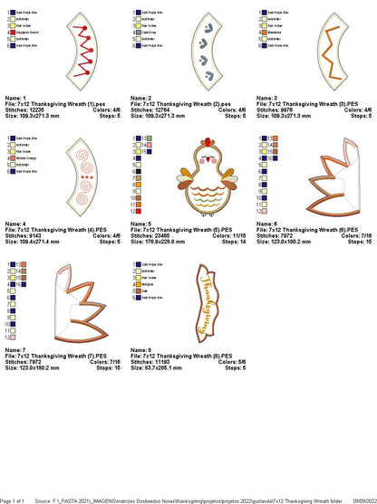 Thanksgiving Wreath - ITH Project - Machine Embroidery Design