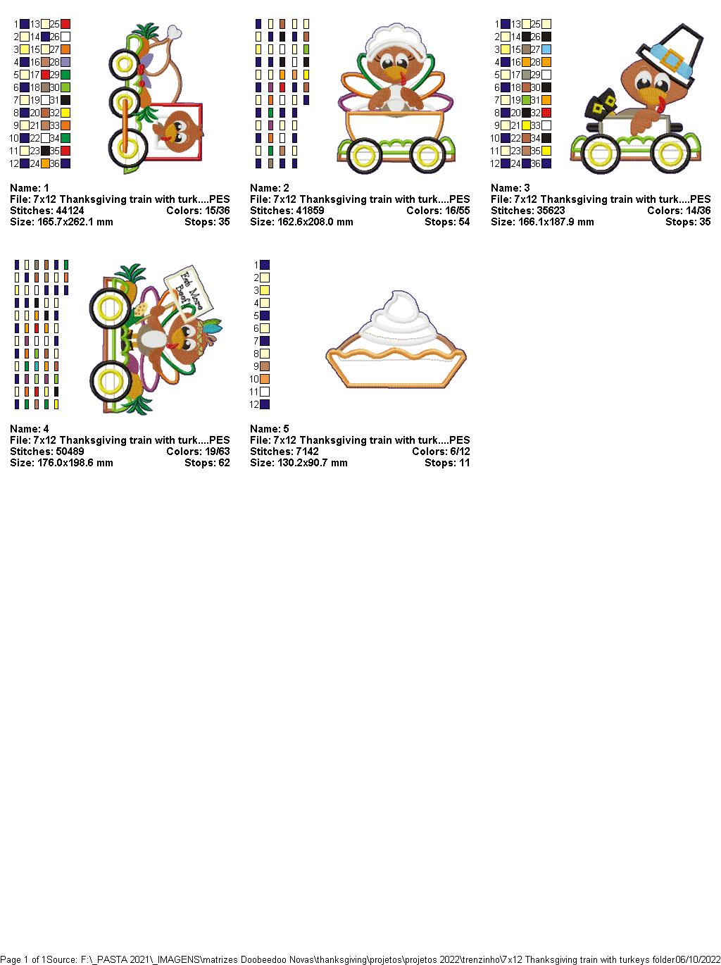 Turkey Train Thanksgiving Door Ornament - ITH Project - Machine Embroidery Design