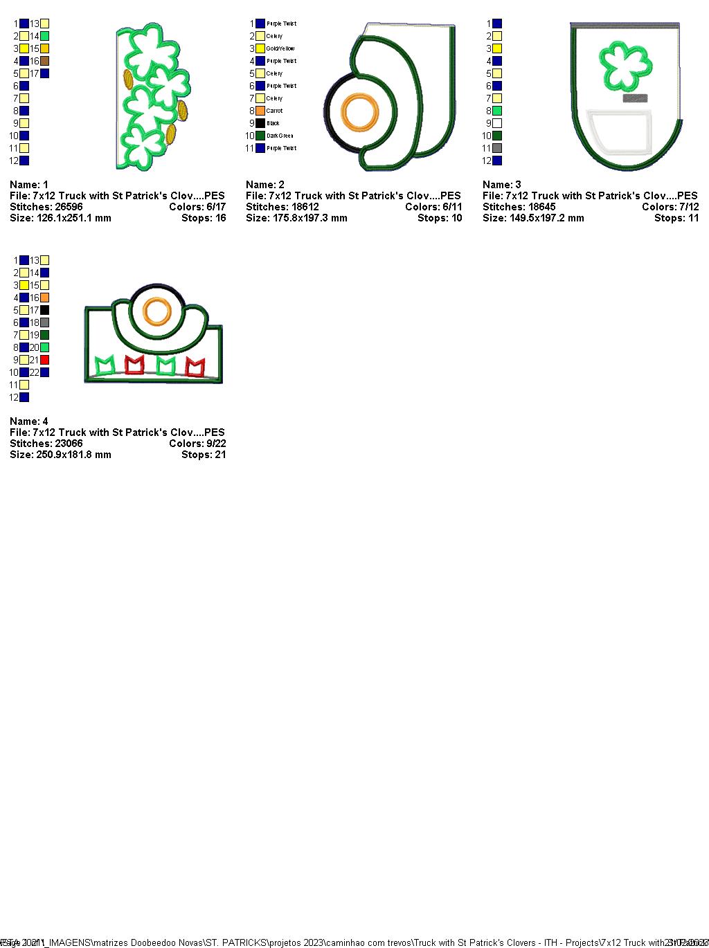 Truck with St Patrick's Clovers - ITH Project - Machine Embroidery Design