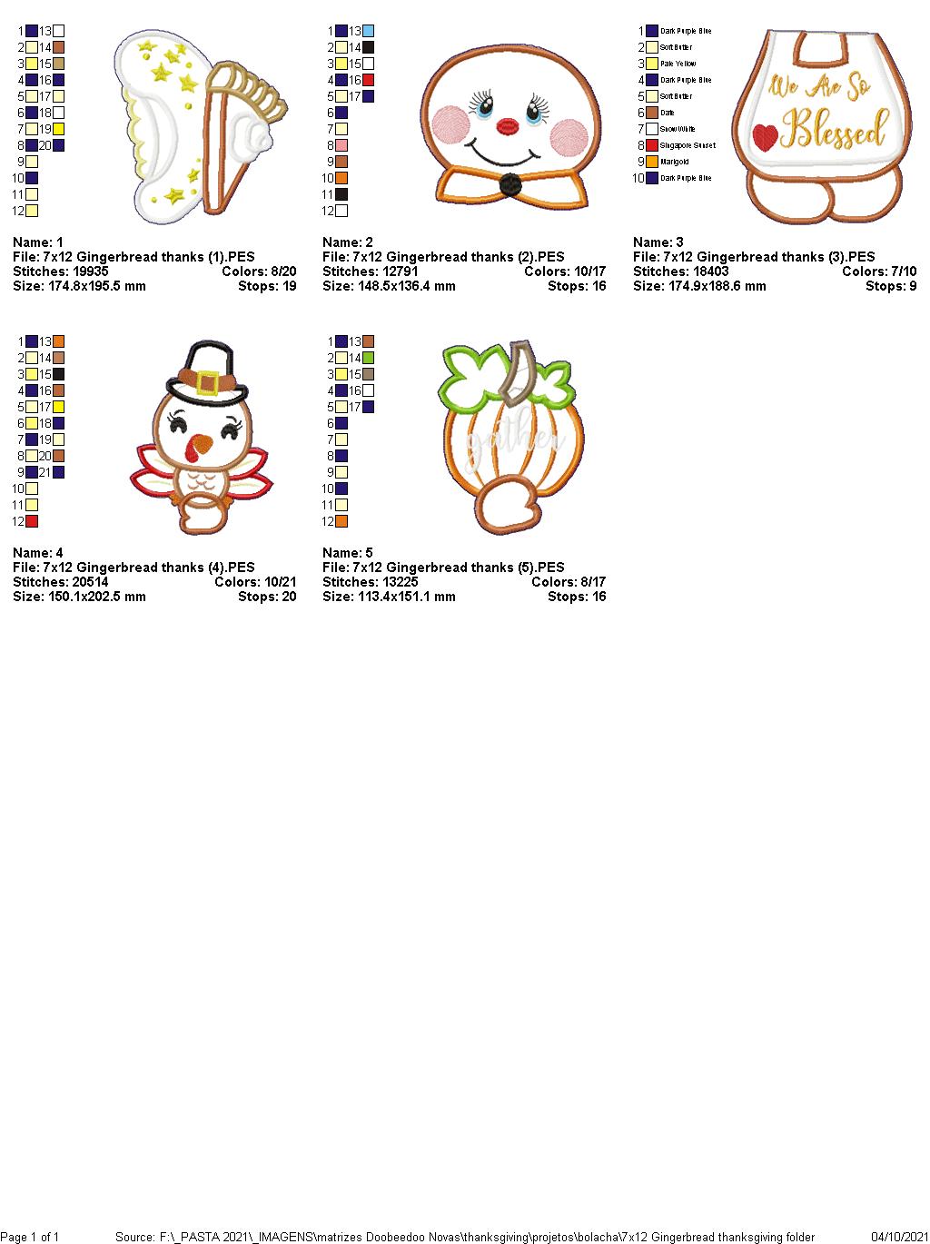 Thanksgiving Gingerbread We are so Blessed Ornament - ITH Project - Machine Embroidery Design