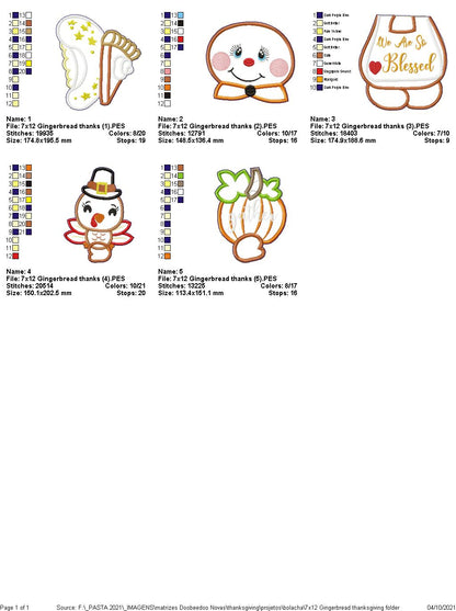 Thanksgiving Gingerbread We are so Blessed Ornament - ITH Project - Machine Embroidery Design