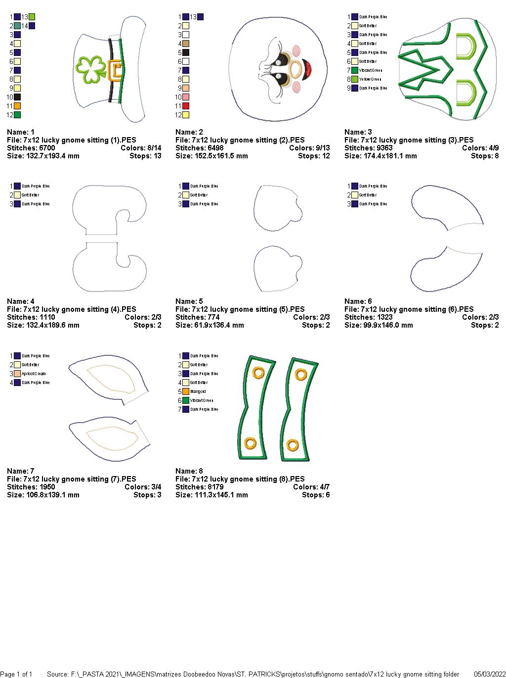 Gnome Saint Patrick Sitting Ornament - ITH Project - Machine Embroidery Design